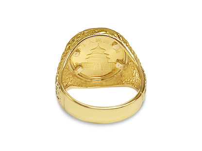 Nugget Solid White/Yellow/Rose Gold Handmade Coin Ring , Chinese Panda Bear Coin ,