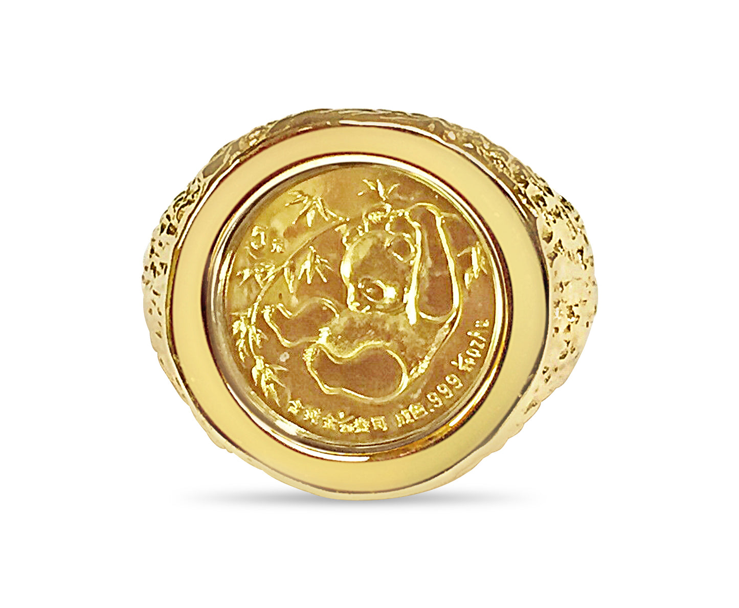 Nugget Solid White/Yellow/Rose Gold Handmade Coin Ring , Chinese Panda Bear Coin ,