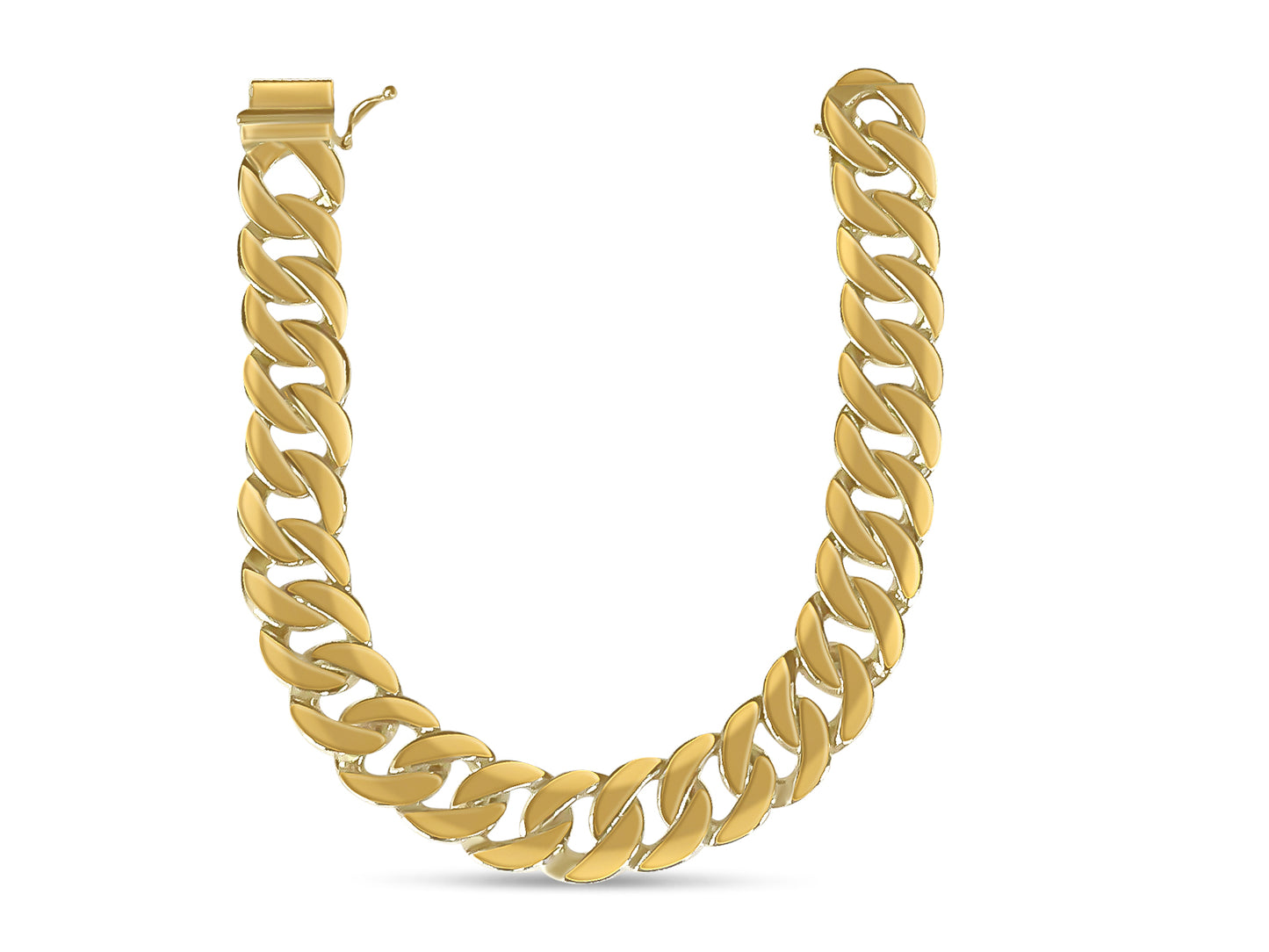 Curb Solid White/Yellow/Rose Gold Handmade Necklace , 14mm, 16-30 Inch