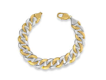 Curb Solid White/Yellow/Rose Gold Handmade Bracelet , 14mm, 6.5-10 Inch