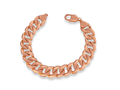 Curb Solid White/Yellow/Rose Gold Handmade Bracelet , 14mm, 6.5-10 Inch