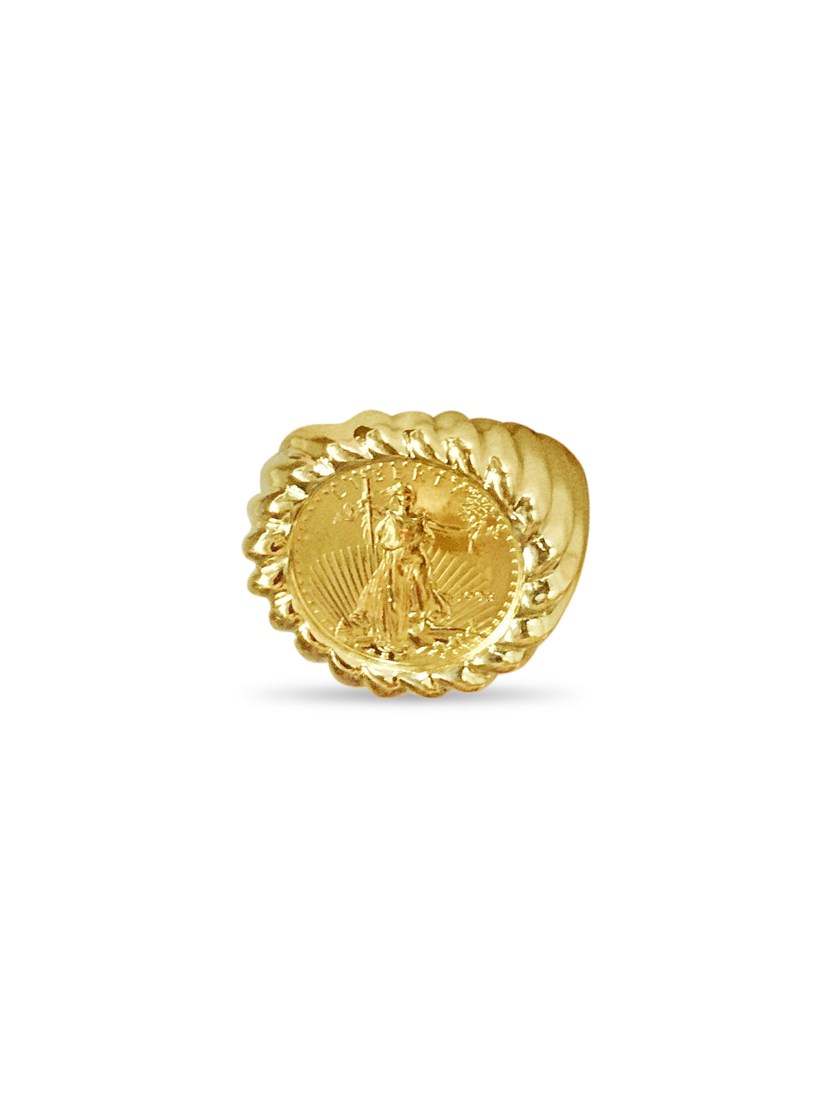 Fancy Solid White/Yellow/Rose Gold Handmade Coin Ring , 1/10oz Coin ,