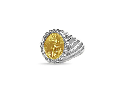 Fancy Solid White/Yellow/Rose Gold Handmade Coin Ring , 1/10oz Coin ,