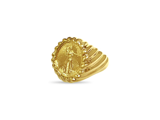 Fancy Solid White/Yellow/Rose Gold Handmade Coin Ring , 1/10oz Coin ,