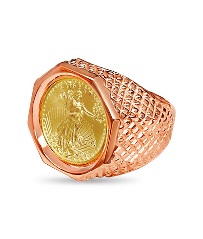 Fancy Solid White/Yellow/Rose Gold Handmade Coin Ring , 1/10oz Coin ,