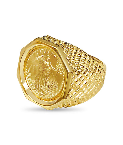 Fancy Solid White/Yellow/Rose Gold Handmade Coin Ring , 1/10oz Coin ,