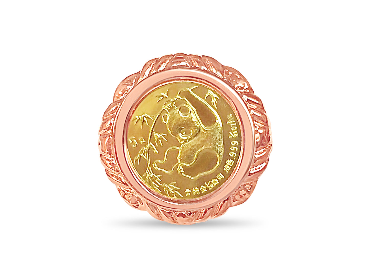 Fancy Solid White/Yellow/Rose Gold Handmade Coin Ring , Chinese Panda Bear Coin ,