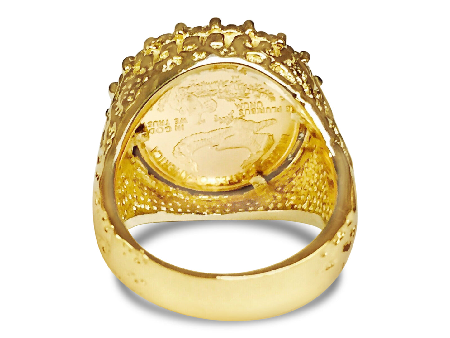 Diamond Nugget Solid White/Yellow/Rose Gold Handmade Coin Ring , 1/10oz Coin ,