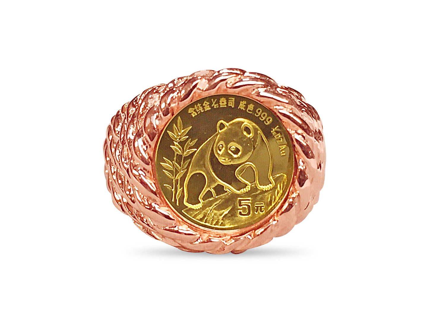 Fancy Solid White/Yellow/Rose Gold Handmade Coin Ring , Chinese Panda Bear Coin ,