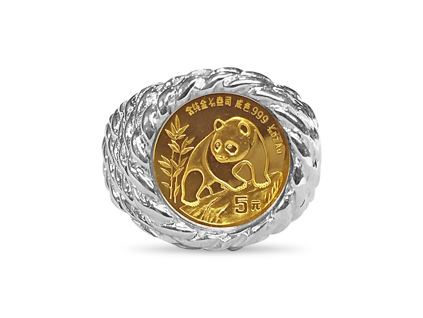 Fancy Solid White/Yellow/Rose Gold Handmade Coin Ring , Chinese Panda Bear Coin ,