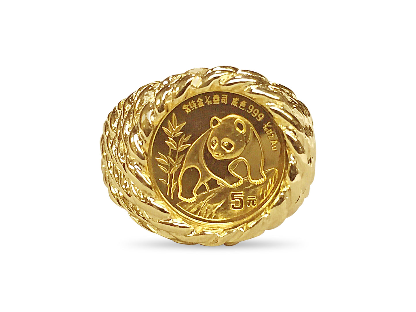 Fancy Solid White/Yellow/Rose Gold Handmade Coin Ring , Chinese Panda Bear Coin ,