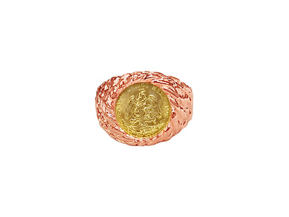 Nugget Solid White/Yellow/Rose Gold Handmade Coin Ring , Dos Pesos Coin ,