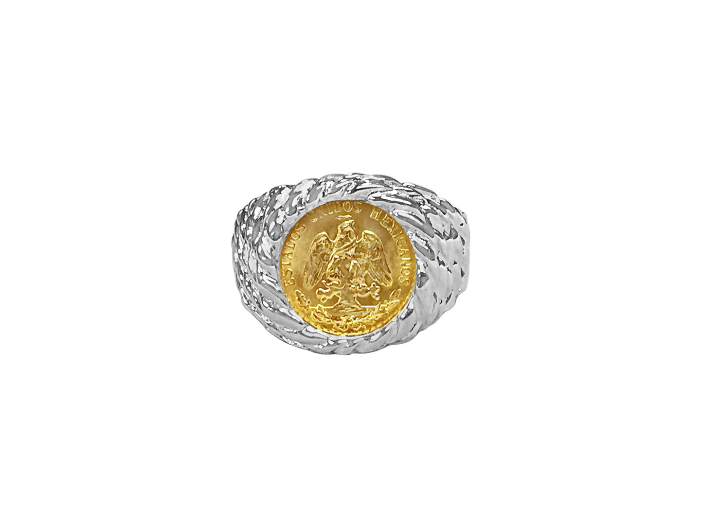 Nugget Solid White/Yellow/Rose Gold Handmade Coin Ring , Dos Pesos Coin ,