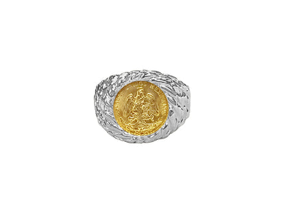 Nugget Solid White/Yellow/Rose Gold Handmade Coin Ring , Dos Pesos Coin ,