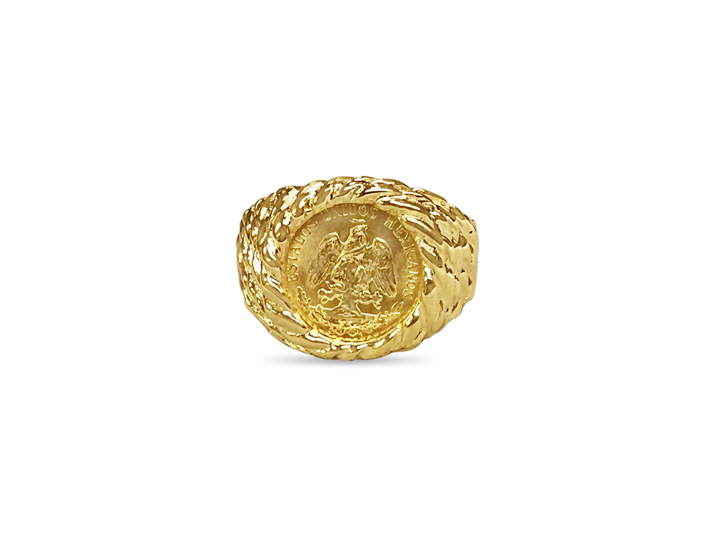 Nugget Solid White/Yellow/Rose Gold Handmade Coin Ring , Dos Pesos Coin ,