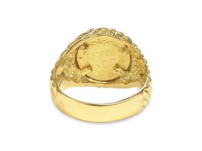 Nugget Solid White/Yellow/Rose Gold Handmade Coin Ring , Dos Pesos Coin ,