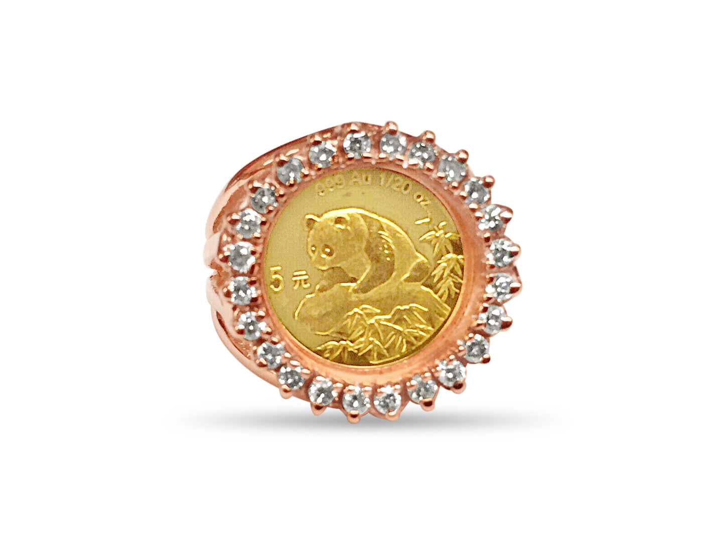 Diamond Fancy Ladies Solid White/Yellow/Rose Gold Handmade Coin Ring , Chinese Panda Bear Coin ,