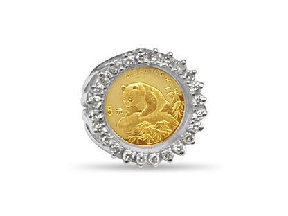 Diamond Fancy Ladies Solid White/Yellow/Rose Gold Handmade Coin Ring , Chinese Panda Bear Coin ,