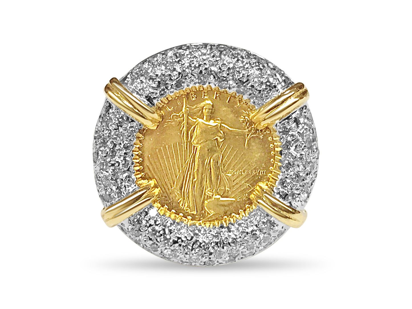 Diamond Fancy Solid White/Yellow/Rose Gold Handmade Coin Ring , 1/10oz Coin ,