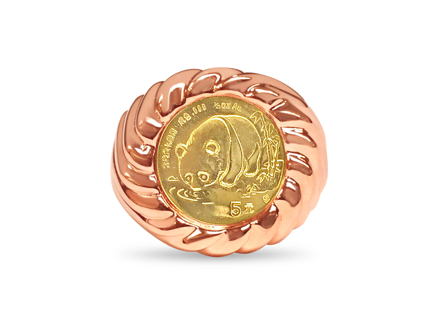 Fancy Solid White/Yellow/Rose Gold Handmade Coin Ring , Chinese Panda Bear Coin ,