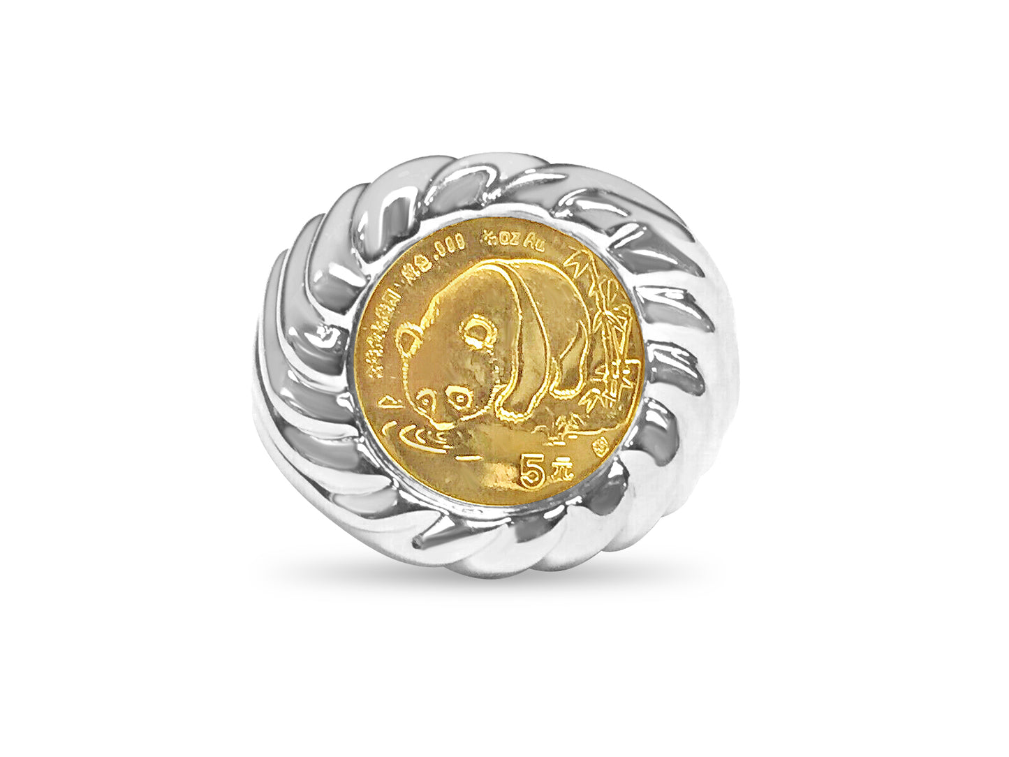 Fancy Solid White/Yellow/Rose Gold Handmade Coin Ring , Chinese Panda Bear Coin ,