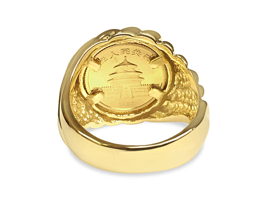 Fancy Solid White/Yellow/Rose Gold Handmade Coin Ring , Chinese Panda Bear Coin ,