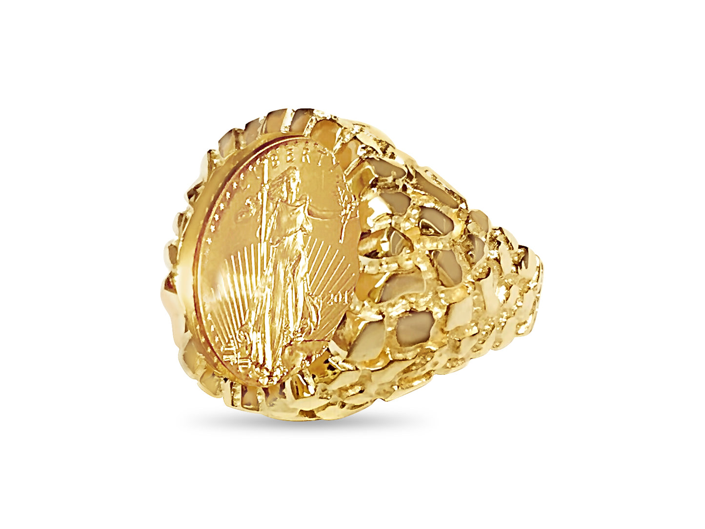 Nugget Solid White/Yellow/Rose Gold Handmade Coin Ring , 1/4oz Coin ,