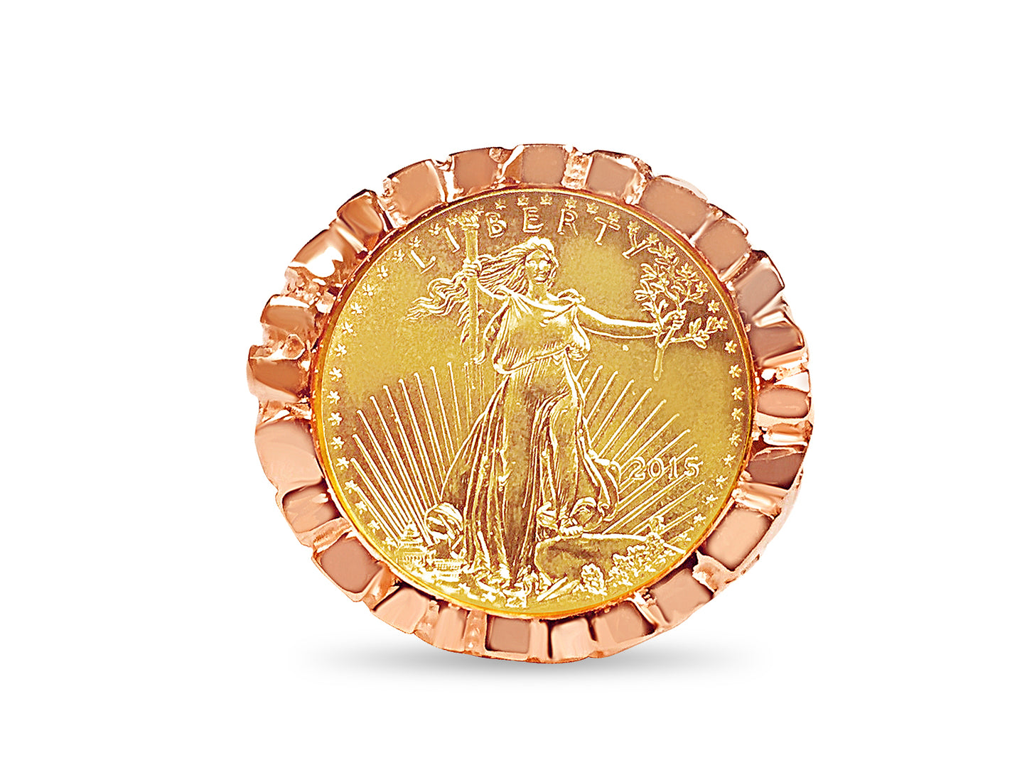 Nugget Solid White/Yellow/Rose Gold Handmade Coin Ring , 1/4oz Coin ,