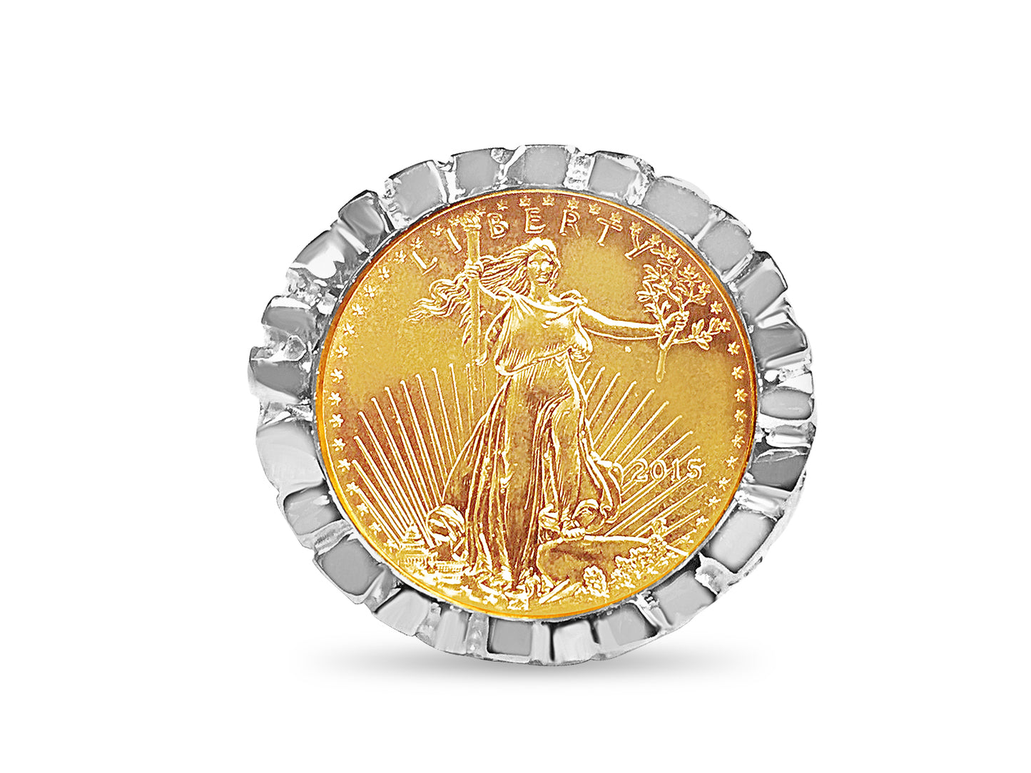 Nugget Solid White/Yellow/Rose Gold Handmade Coin Ring , 1/4oz Coin ,