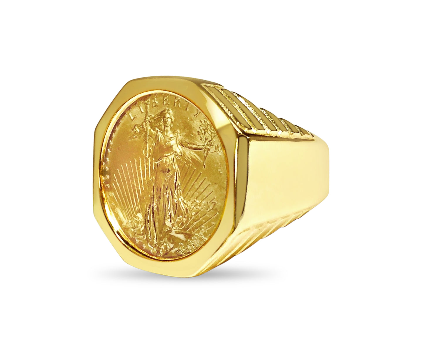 Fancy Solid White/Yellow/Rose Gold Handmade Coin Ring , 1/4oz Coin ,