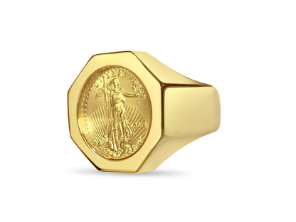 Fancy Solid White/Yellow/Rose Gold Handmade Coin Ring , 1/10oz Coin ,