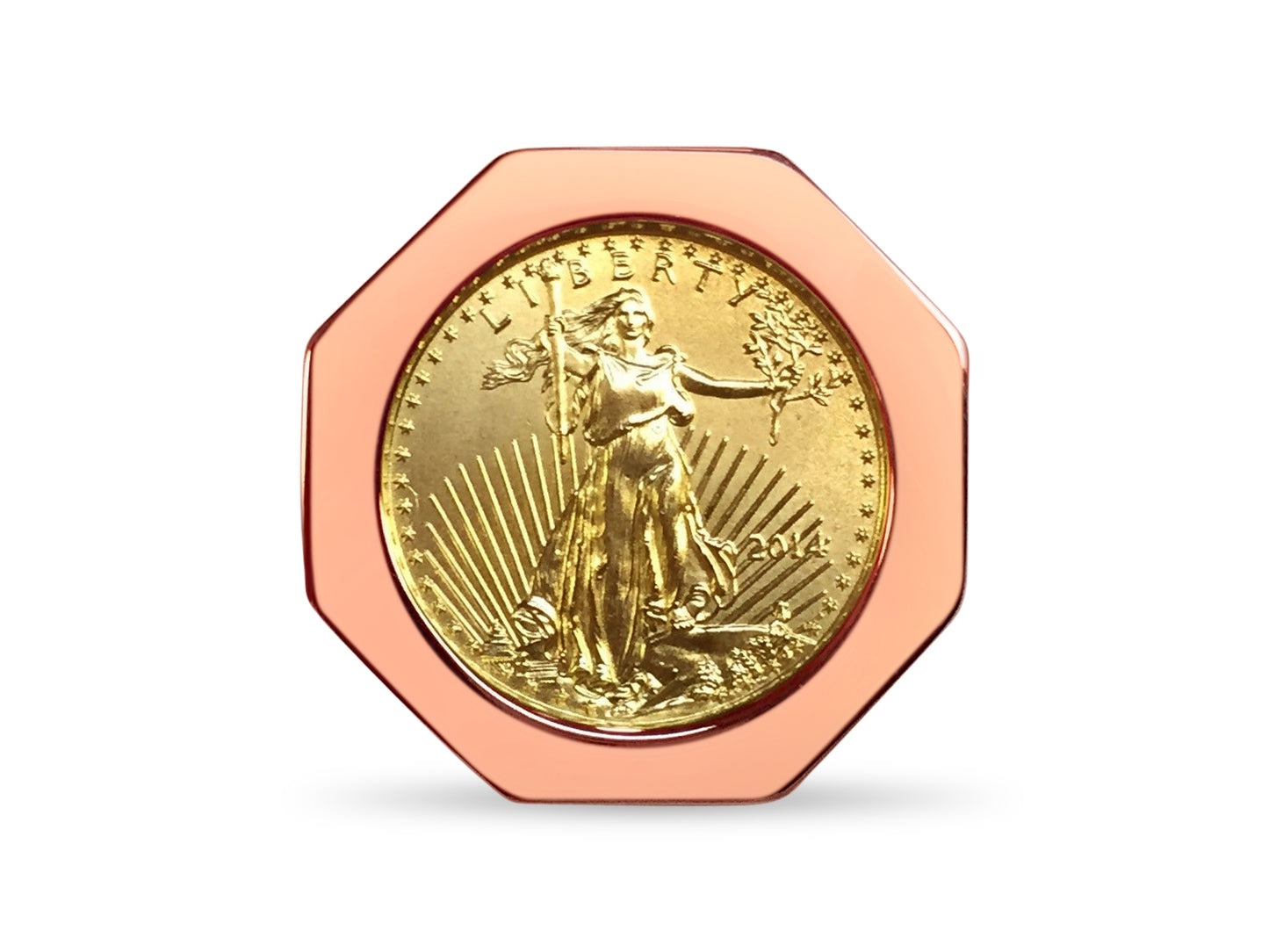 Fancy Solid White/Yellow/Rose Gold Handmade Coin Ring , 1/10oz Coin ,