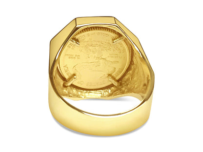 Fancy Solid White/Yellow/Rose Gold Handmade Coin Ring , 1/10oz Coin ,