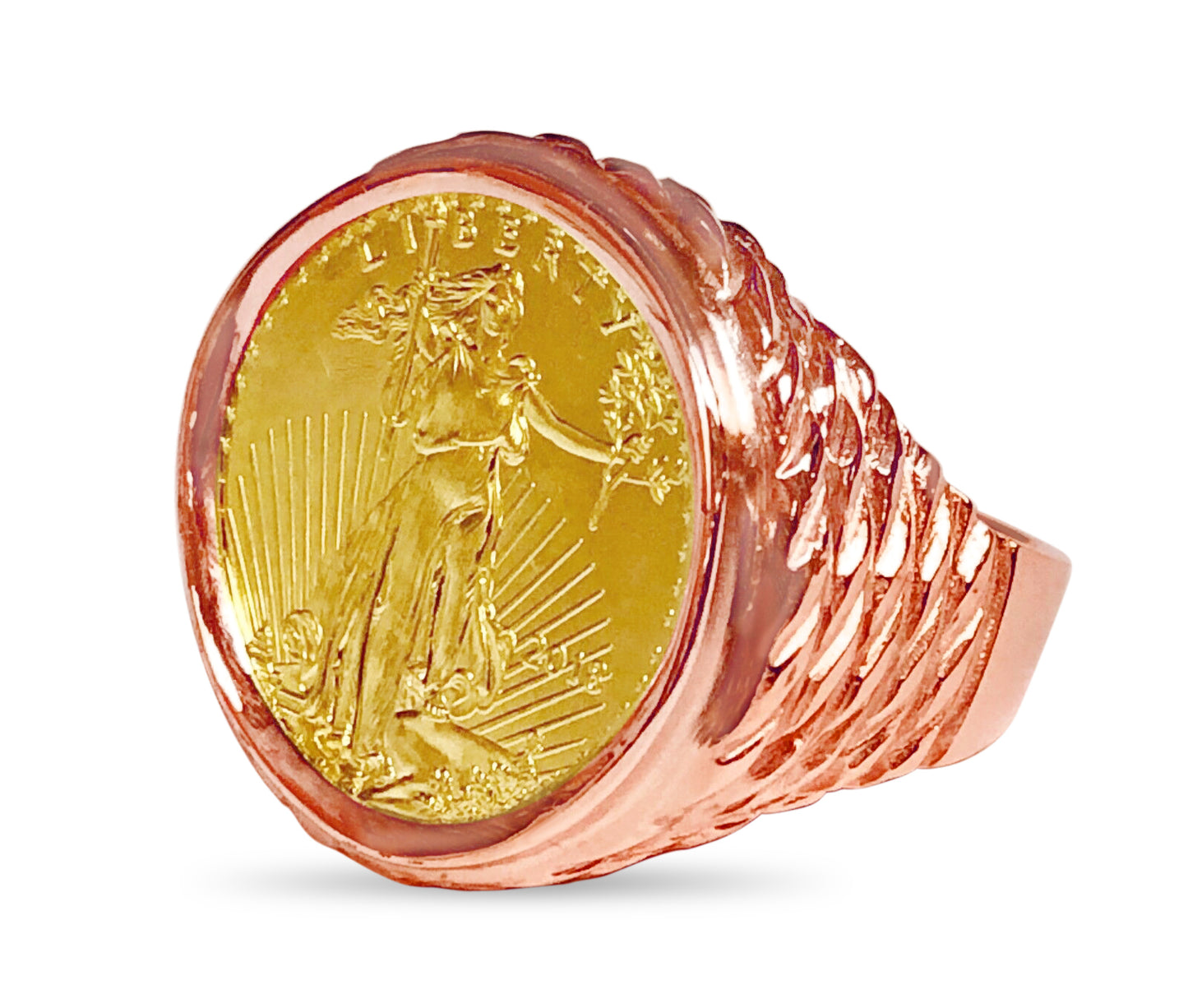 Fancy Solid White/Yellow/Rose Gold Handmade Coin Ring , 1/4oz Coin ,