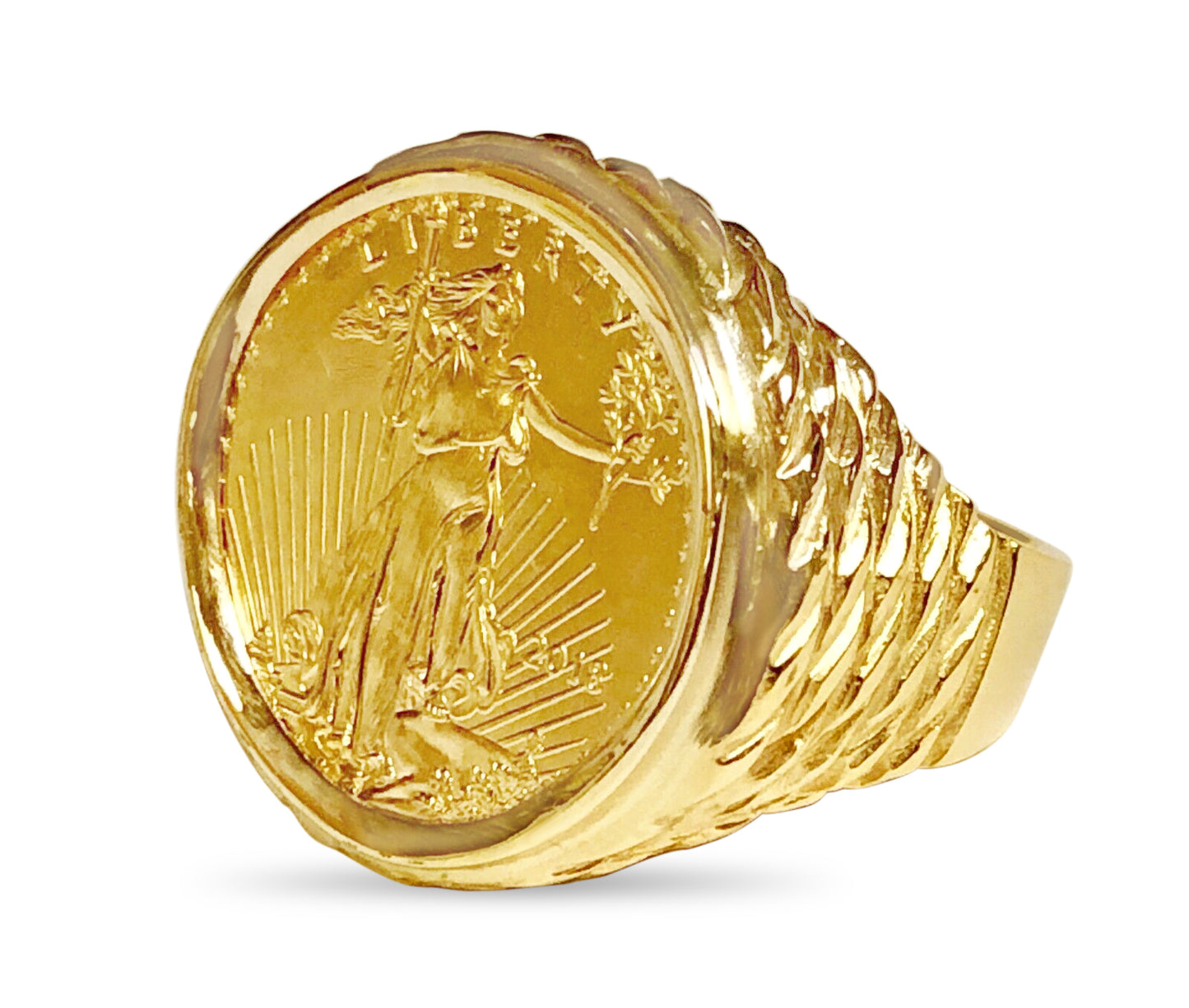 Fancy Solid White/Yellow/Rose Gold Handmade Coin Ring , 1/4oz Coin ,