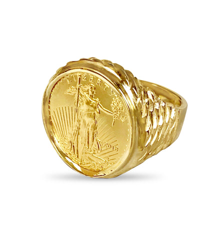 Fancy Solid White/Yellow/Rose Gold Handmade Coin Ring , 1/4oz Coin ,