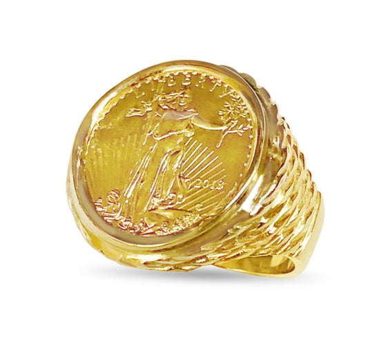 Fancy Solid White/Yellow/Rose Gold Handmade Coin Ring , 1/4oz Coin ,