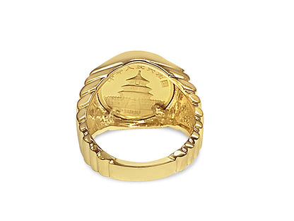 Fancy Solid White/Yellow/Rose Gold Handmade Coin Ring , Chinese Panda Bear Coin ,