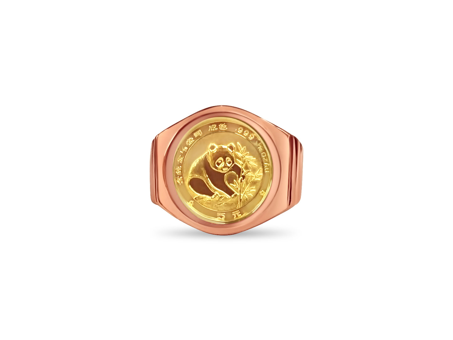 Fancy Solid White/Yellow/Rose Gold Handmade Coin Ring , Chinese Panda Bear Coin ,