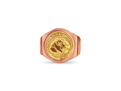 Fancy Solid White/Yellow/Rose Gold Handmade Coin Ring , Chinese Panda Bear Coin ,