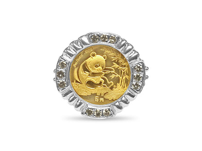 Fancy Solid White/Yellow/Rose Gold Handmade Coin Ring , Chinese Panda Bear Coin ,