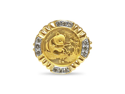 Fancy Solid White/Yellow/Rose Gold Handmade Coin Ring , Chinese Panda Bear Coin ,