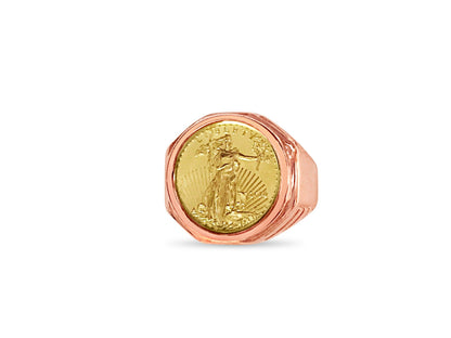 Fancy Solid White/Yellow/Rose Gold Handmade Coin Ring , 1/10oz Coin ,