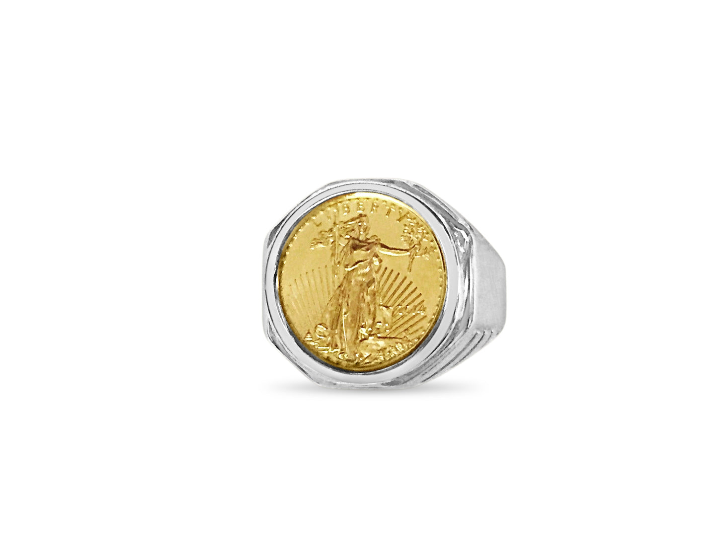 Fancy Solid White/Yellow/Rose Gold Handmade Coin Ring , 1/10oz Coin ,