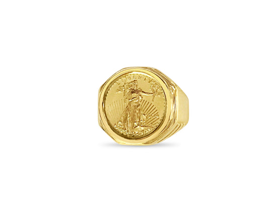 Fancy Solid White/Yellow/Rose Gold Handmade Coin Ring , 1/10oz Coin ,