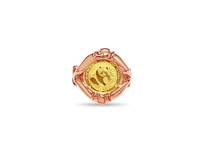 Fancy Solid White/Yellow/Rose Gold Handmade Coin Ring , Chinese Panda Bear Coin ,