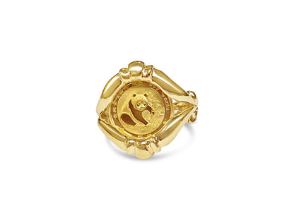 Fancy Solid White/Yellow/Rose Gold Handmade Coin Ring , Chinese Panda Bear Coin ,