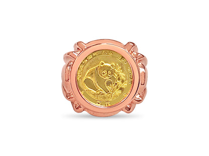 Fancy Solid White/Yellow/Rose Gold Handmade Coin Ring , Chinese Panda Bear Coin ,