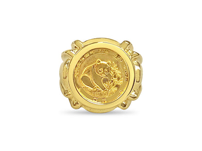 Fancy Solid White/Yellow/Rose Gold Handmade Coin Ring , Chinese Panda Bear Coin ,