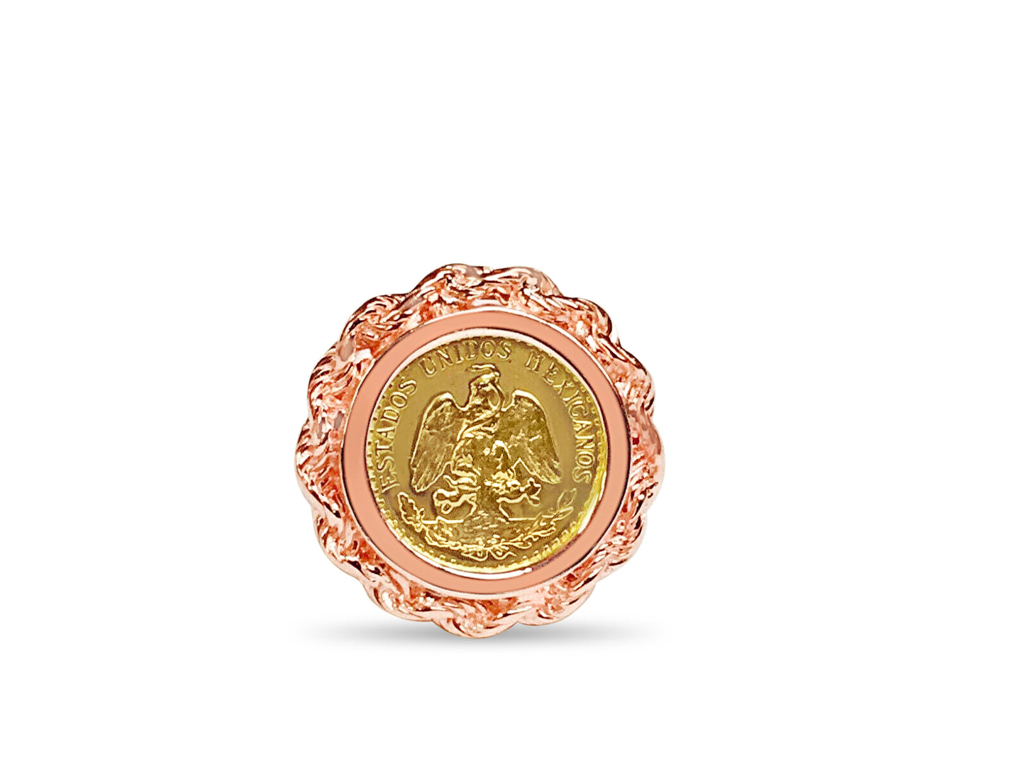 Fancy Solid White/Yellow/Rose Gold Handmade Coin Ring , Dos Pesos Coin ,